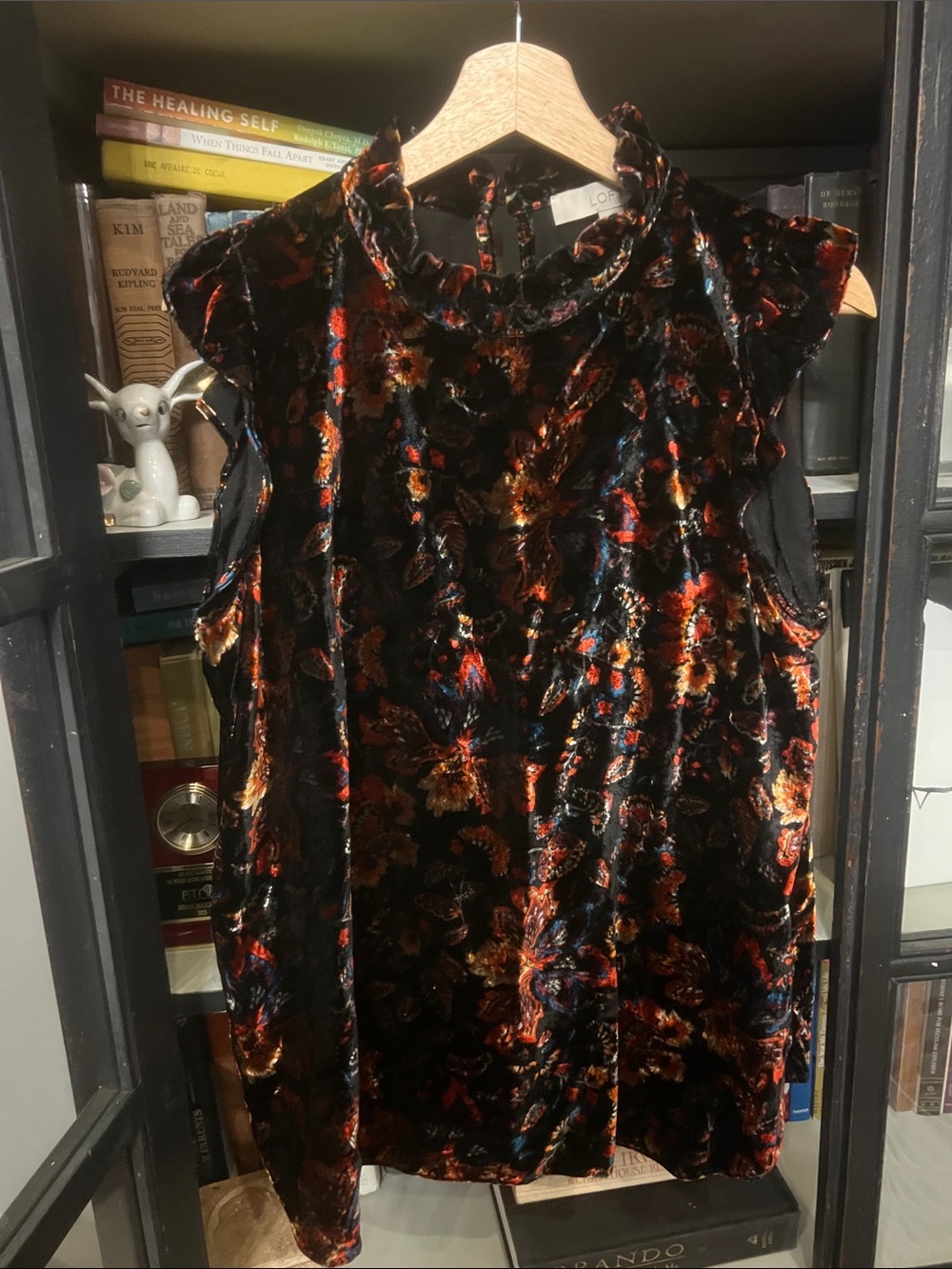Loft Velvet Floral Mock-Neck Sleeveless Dress - Black Multi
